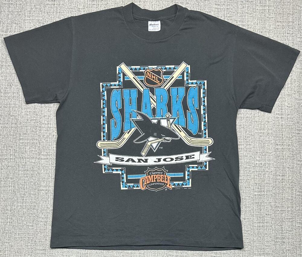 Vintage San Jose Sharks Shirt Fit Medium NHL Hockey Stedman Single Stitch 1991